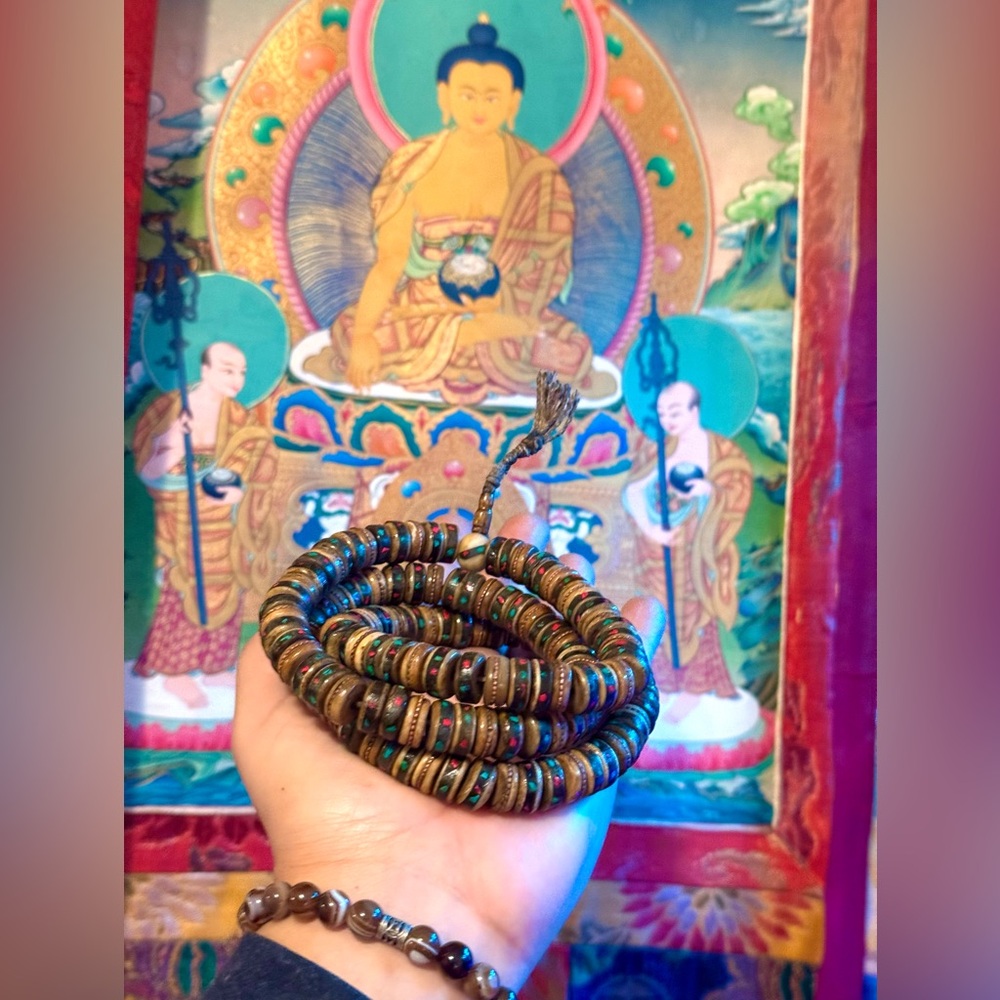 Vintage & Unique Tibetan Yak Bone Rosary Prayer Mala For Meditation 30”in & 5oz